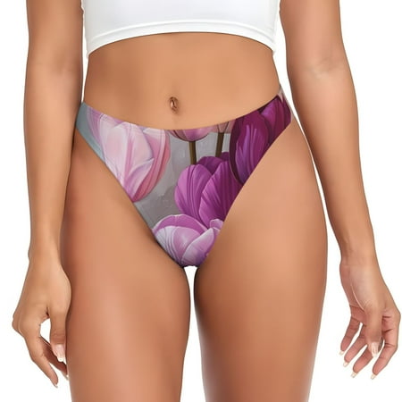 Rateoe Purple And Pink Tulip Bouquet Pattern Seamless Women Underwear Thongs No Show Ladies Thong No Line Breathable Comfortable Panties Undies for Women-4X-Large