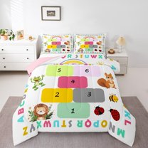 Homewish Kawaii Lion Frog Squirrel Bedding Comforter Set 2pcs for Children Teens,Jungle Animal Twin Comforter Sets Microfiber,Cartoon Wildlife Breathable Bedding Set,Luxury Bedroom Decor,Reversible