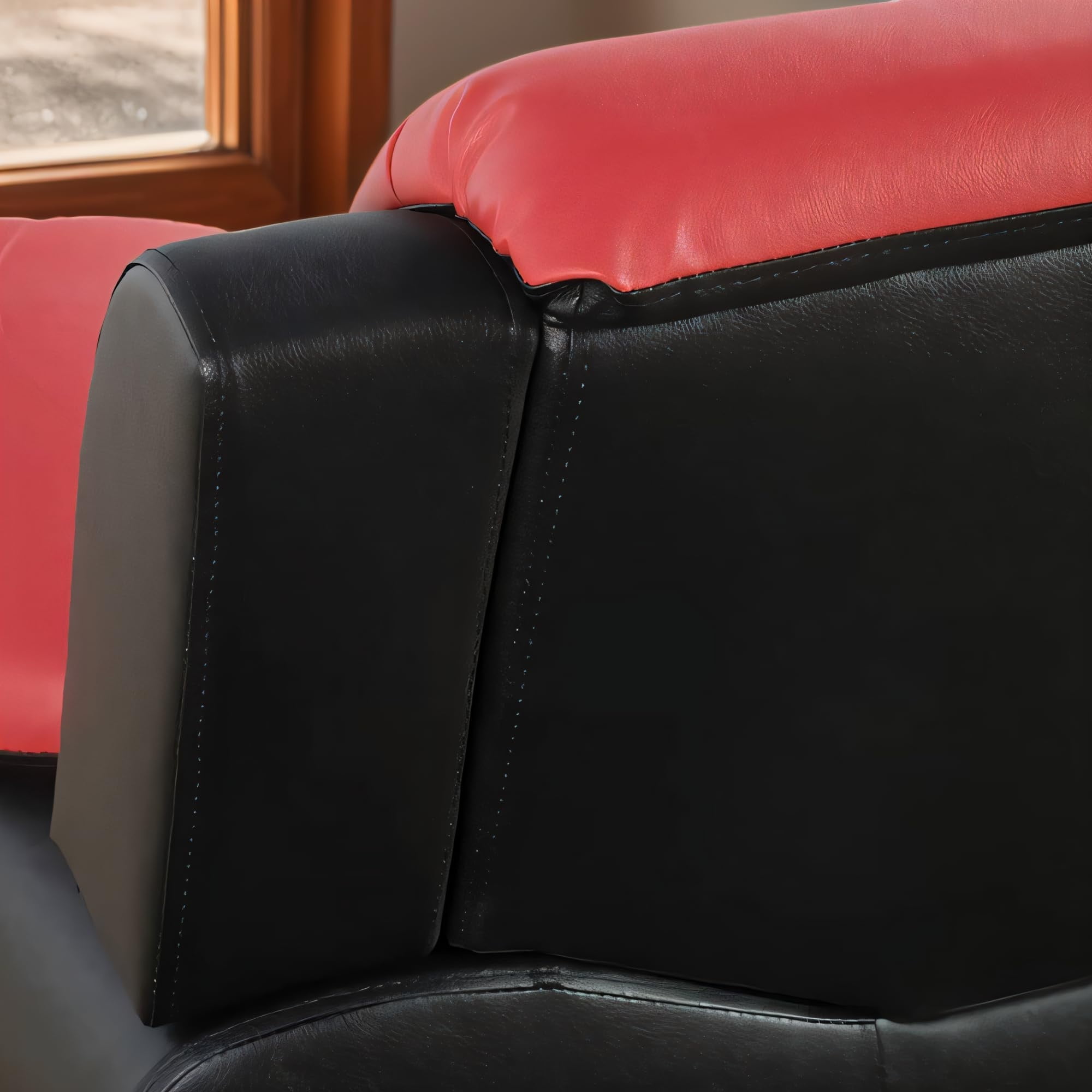 Aukfa 3 Piece Sofa Set - 42" Wide Upholstered Couch Armchair, Leather, Black&Red