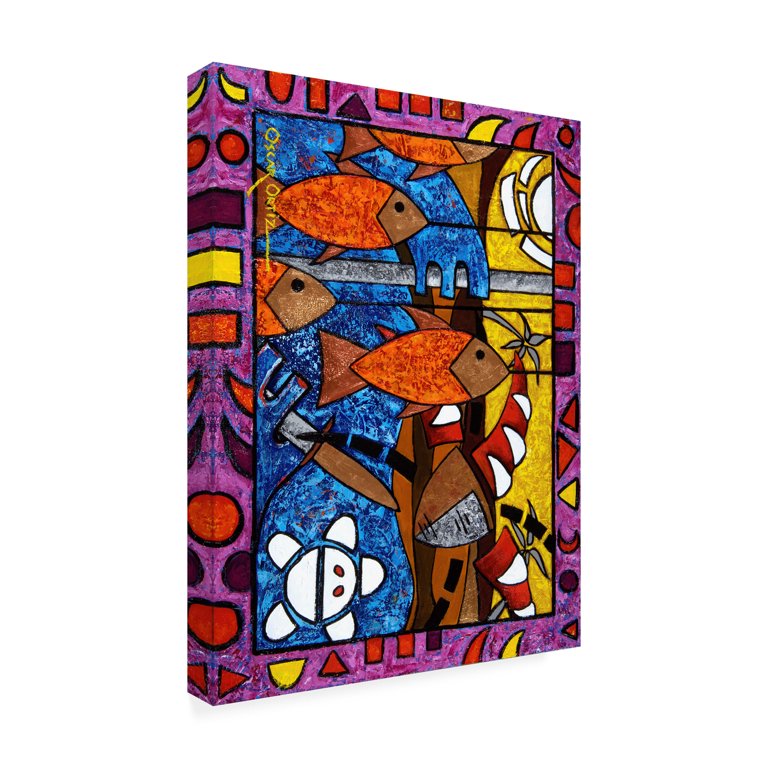 【セット商品】Orange&Parkアート（額あり）&カリフォルニアサインアート Trademark Fine Art 'Orange Fish Abstract' Canvas Art by Oscar