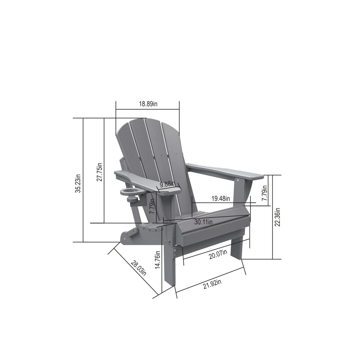 Newboti Furniture Folding Adirondack Chair with Side Table, 3-Piece Adirondack Chair Set, White (2 Chairs and 1 Table) BN.5351