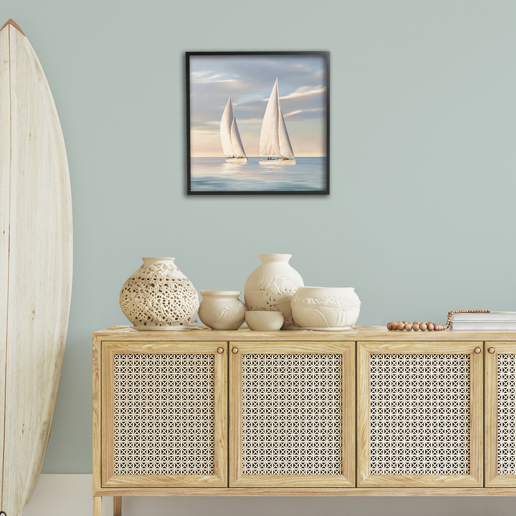 Stupell Industries Two Mighty Sailboats Transportation Painting Black Framed Art Print Wall Art, 24 x 24
