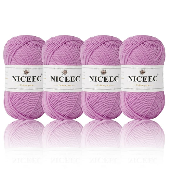 NICEEC 4 Skeins Soft Baby Yarn 100% Cotton Yarn for Crochet Knitting 4 Ply Yarn Blanket Yarn for DIY Craft Fingering Weight Yarn Total Length 4×175yds/4×50g-Pinkish Purple