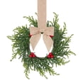 thumbnail image 3 of 6 Pcs 10.6 Inch Mini Christmas Cabinet Wreath Set, Artificial Norfolk Pine Wreaths with Red Berries & Soft Muted Khaki Bow, Greenery Hanging Decor for Kitchen Window Wall Porch Warm Neutral Xmas, 3 of 5