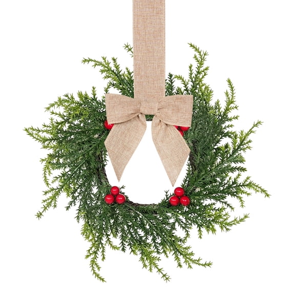 Small Mini Christmas Wreaths,Mini Cabinet Wreaths with Ribbon Bows Red Berry,Mini Christmas Cypress Wreaths,Artificial Small Kitchen Wreath for Window Front Door Farmhouse Wall Xmas Decorations