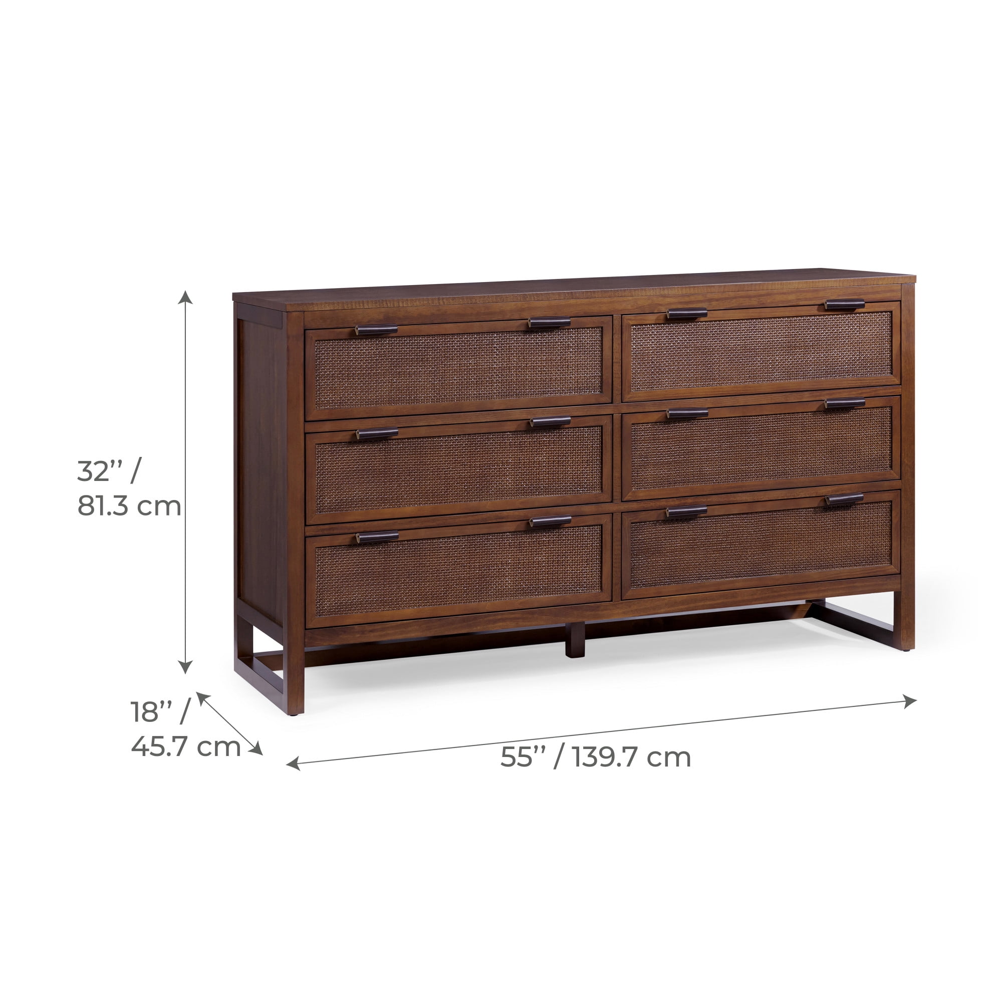 Teamson Home Hatteras Modern 6-Drawer Dresser with Natural Rattan Inset Panels, Solid Pine Wood Frame and Acacia Veneer