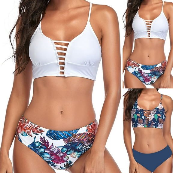 Jacenvly 2024 Bikinis for Juniors 2 Piece Breathable Fashionista Lady Containing Chest Pad Solid Bikini Set Two Piece Swimsuit Tropical New Style Beach Bikini Wrap White