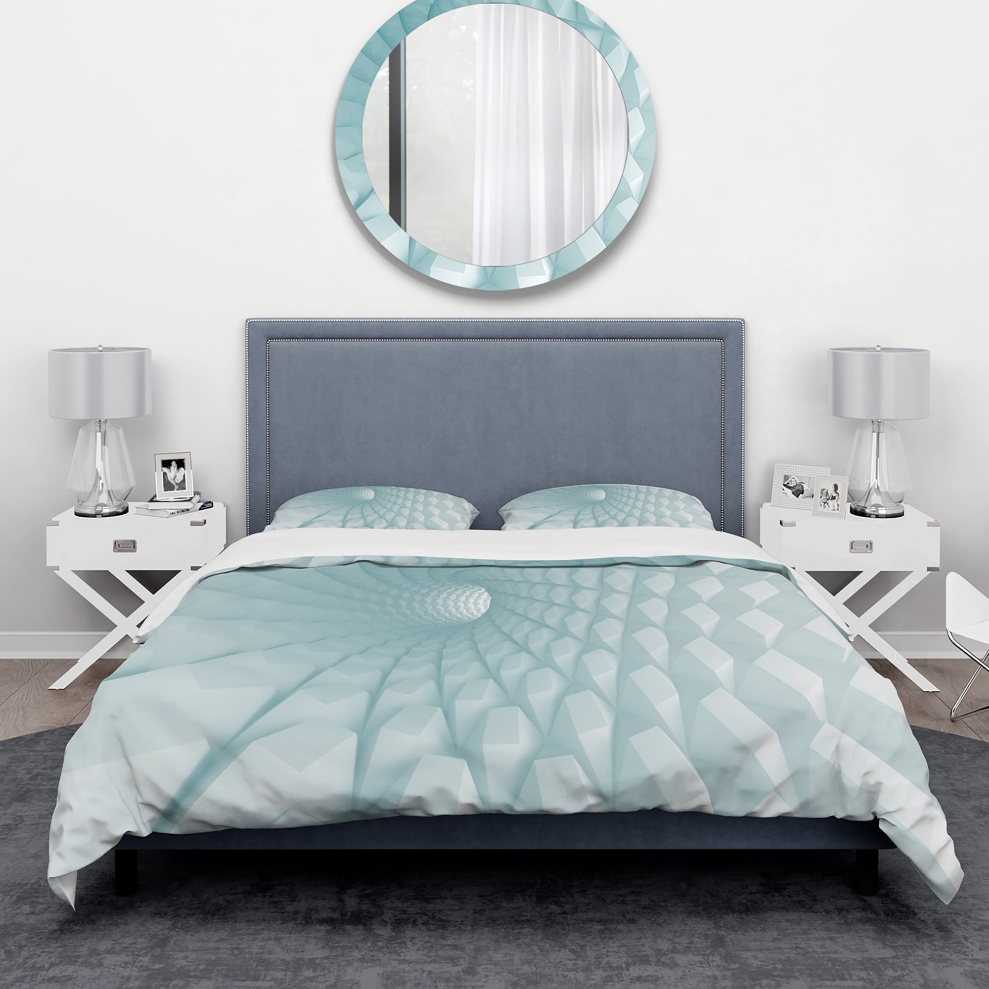Designart '3D Light Blue Geometric Tunnel' Modern & Contemporary Duvet Cover Set