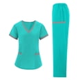 thumbnail image 4 of Mifsaly Women's Medical Scrub Sets Wide Leg Pants Notched V Neck Classic Fit Medical Uniforms Doctors Nurses Healthcare Nursing Scrubs with Pockets M, 4 of 8