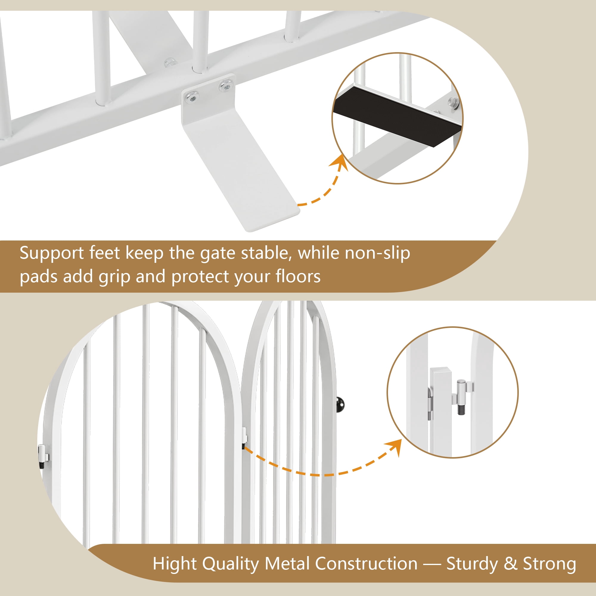 CBJCBJ Indoor Pet Gate, 6 Panel Folding Dog Gate , 24"H Freestanding Metal Pet Fence for Cats and Dogs ,White