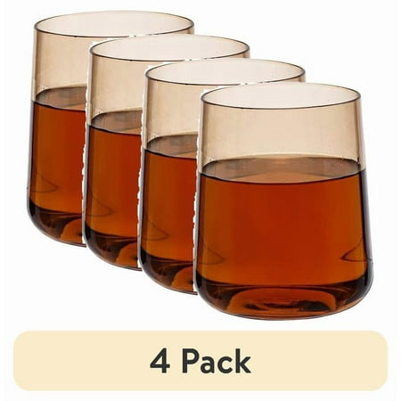 (4 pack) Better Homes & Gardens Amber Color Glass Old Fashioned Glass 12 ounce