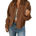thumbnail image 2 of Zedker Casual Corduroy Lapel Collar Long Sleeve Button Jackets for Women, Comfortable Loose Fall Winter Tops with Fake Chest Pocket,Coffee,XL, 2 of 7