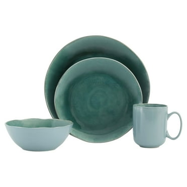 HomeRoots Green Sixteen Piece Ceramic Service For Four Dinnerware Set