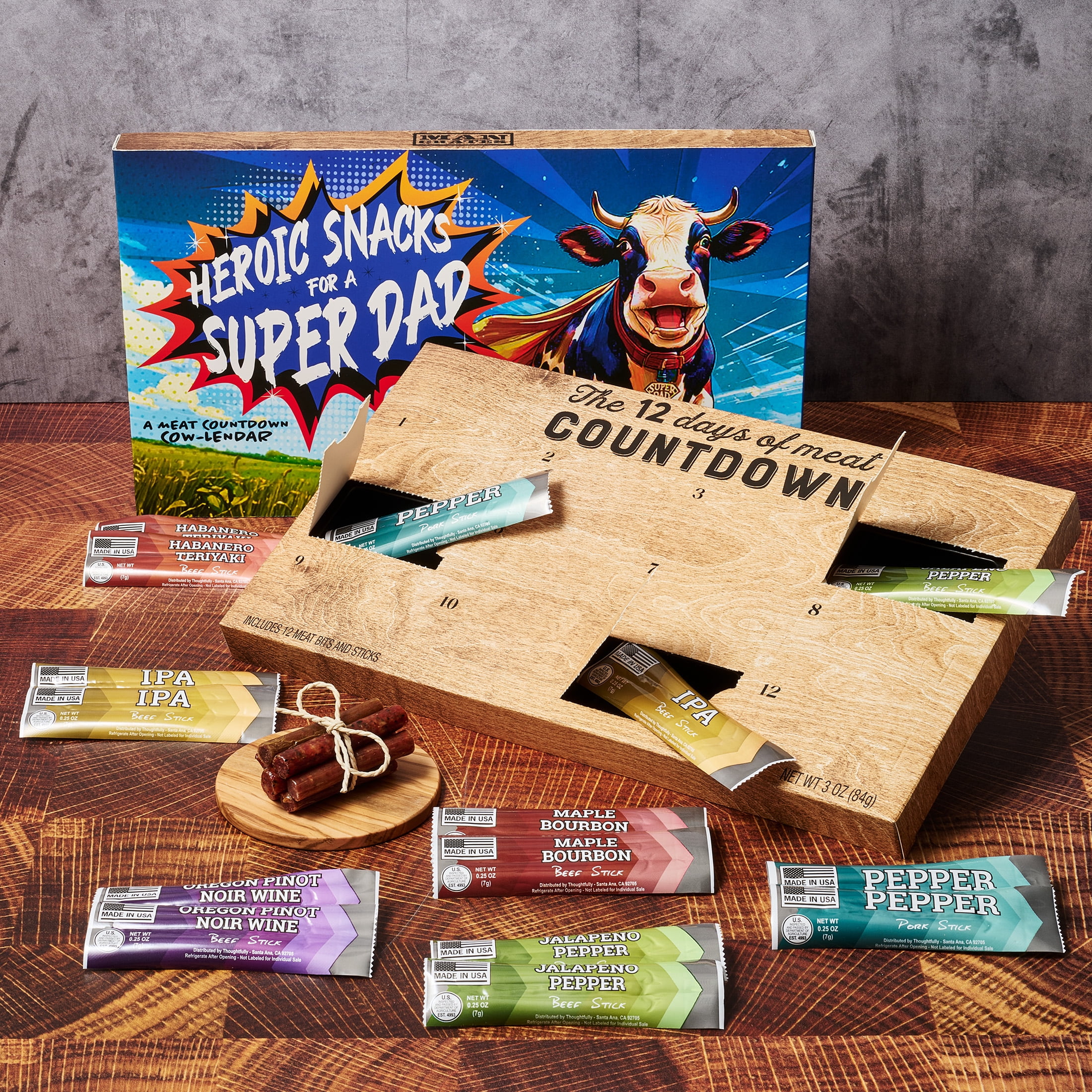 Man Crates Dad Jerky 12 Day Calendar – Advent Calendar for Men with Gourmet Beef & Pork Sticks – Father’s Day, Birthday, or Holiday Gift Box for Dad