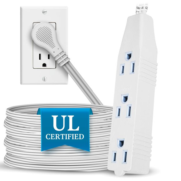 Cable De Extensión Plano De Salida Múltiple De 10 Pies Para Uso En Interiores De Electes - Cable De Extensión Múltiple De 3 Clavijas Con Certificación Ul - Cable De Extensión Plano En Ángulo Que Ahorr