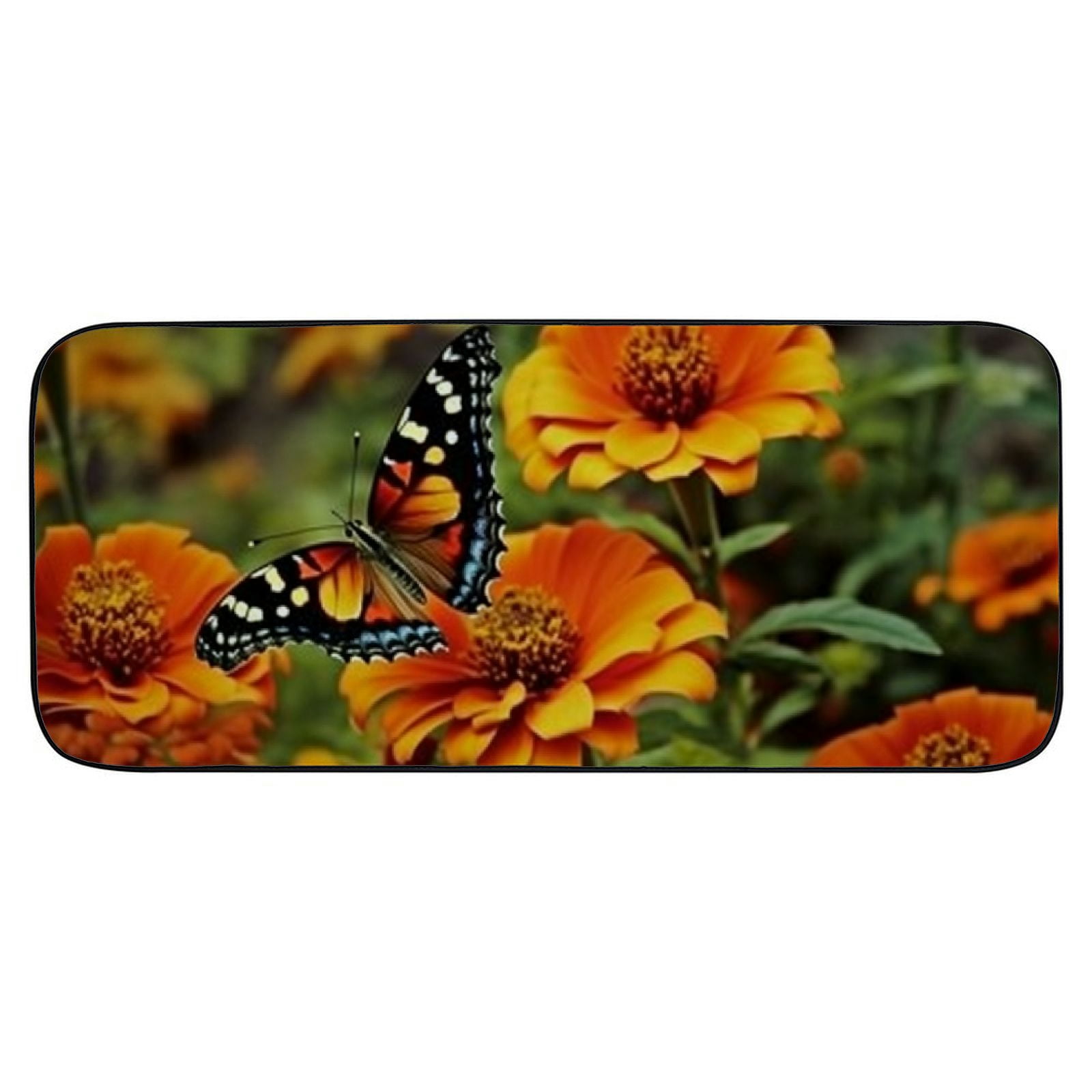 PHYHOO Decorative Door Mat, Door Mat with Non-Slip Rubber Backing, Easy Cleaning, Traps Dirt, Rug for Entry, Patio, Garage - Butterfly Flowers Orange Flowers Plants Nature 19.68*47.24 in