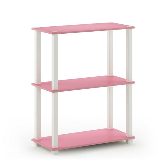 Furinno 23.6 W x 11.4 D x 29.5 H 3-Shelf Freestanding Shelving Unit, Pink and White