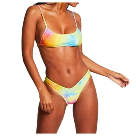 QLEICOM Womens Swimsuits Tummy Control Plus Size Swimsuit Coverup Sexy Solid Push Up High Cut Halter Bikini Set Two Piece Swimsuit Multicolor L