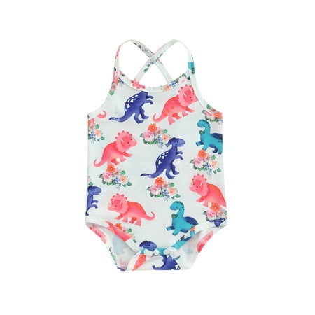 

Lamuusaa Baby Girl Sleeveless Romper Dinosaur Print Jumpsuit for Newborn Toddler Summer Clothes