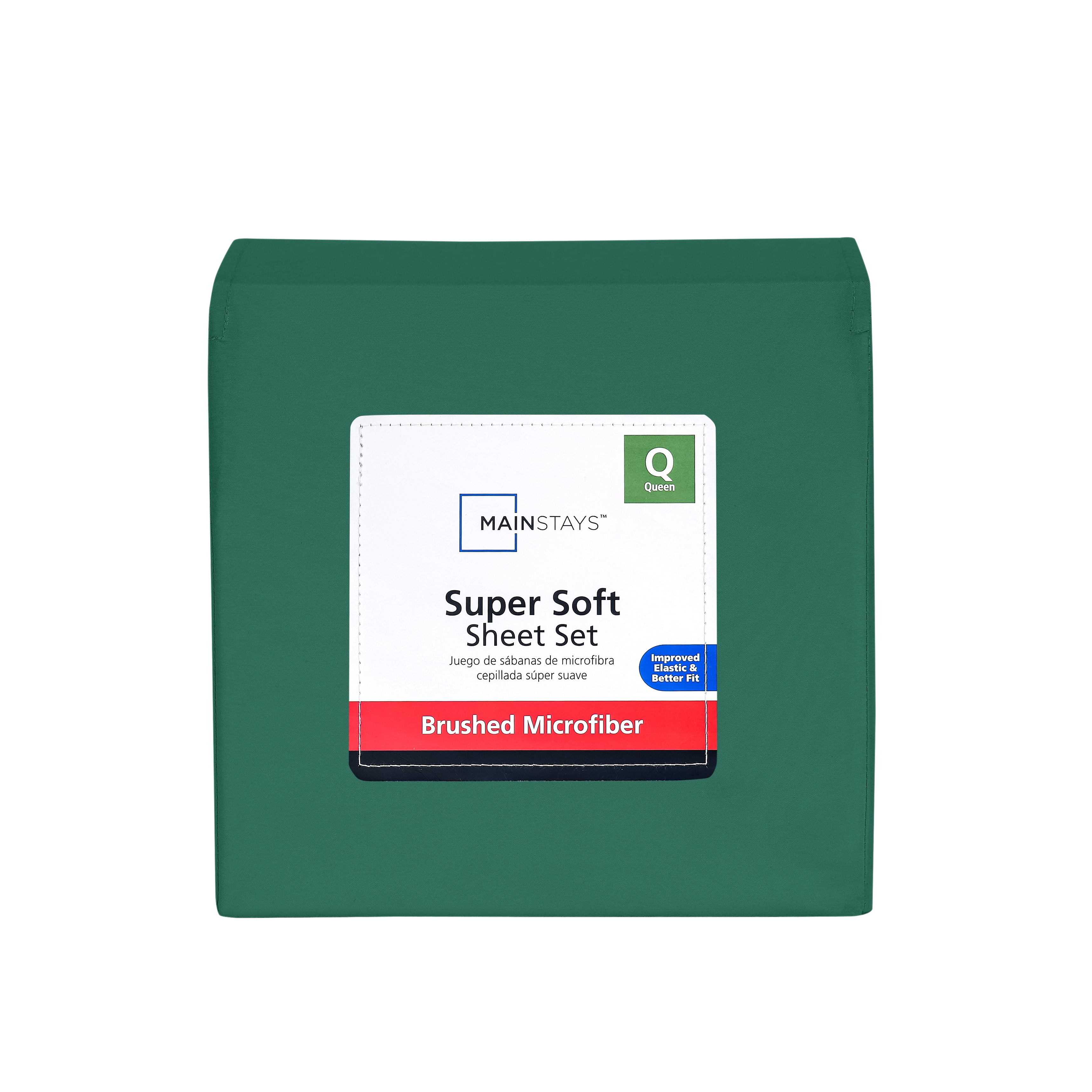 Mainstays Super Soft Brushed Microfiber Bed Sheet Set, Dark Green, Queen, 4 Piece