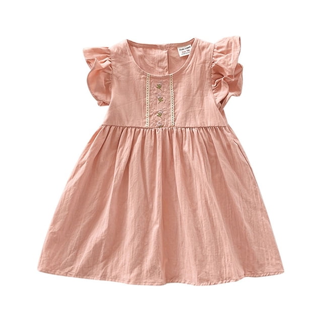PEASKJP Robe Fleurie pour Bébé Fille à Manches Courtes, Imprimé Floral, Coupe Décontractée Évasée, Robe de Fête, Rose 110