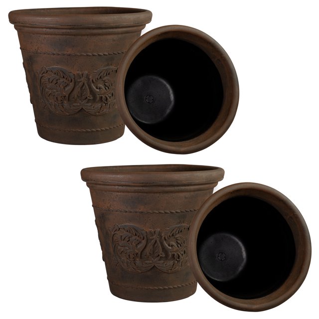 Sunnydaze Weather-Resistant Double-Walled Arabella Outdoor Flower Pot Planter - 19.5" - Rust Finish - 4-Pack