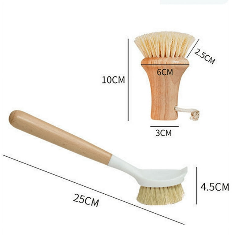 MR.SIGA Dish Brush with Long Bamboo Handle Built-in Scraper, Scrub Brush  for Pans, Pots, Kitchen Sink Cleaning, Pack of 2