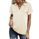 thumbnail image 2 of Top con cuello en V para mujer, elástico, suave, transpirable, Retro, moda clásica, cuello en V, pantalón corto informal holgado, Top de manga albaricoque XXL, 2 of 6