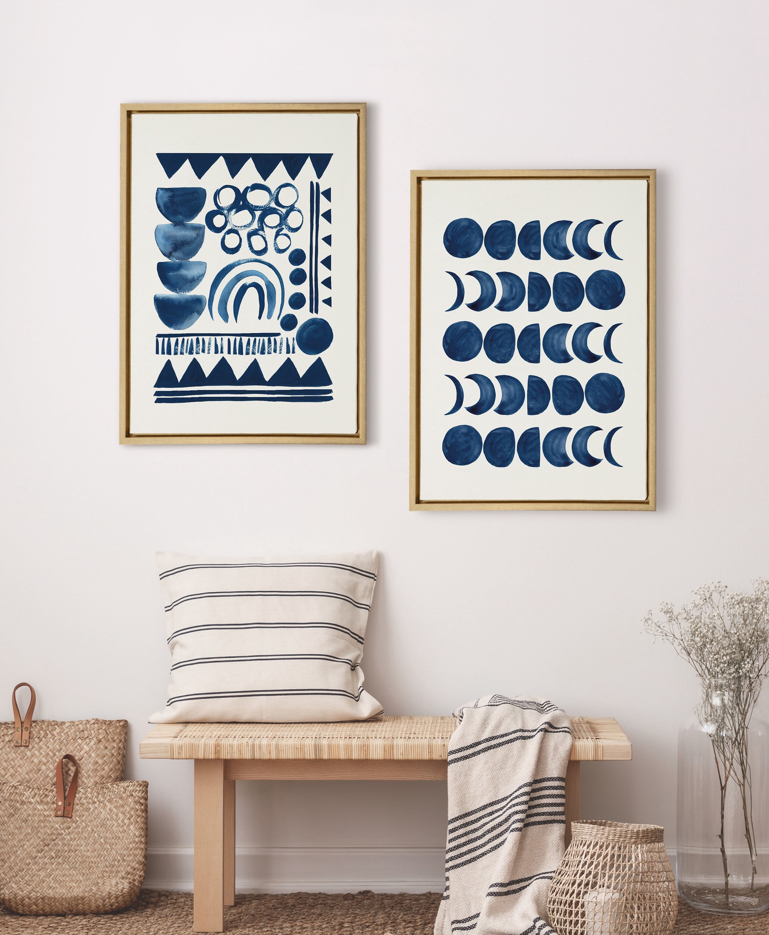 Kate and Laurel Sylvie Indigo Abstract Framed Linen Textured Canvas Wall Art by Teju Reval, 18x24 Gold, Beautiful Abstract Wall Decor