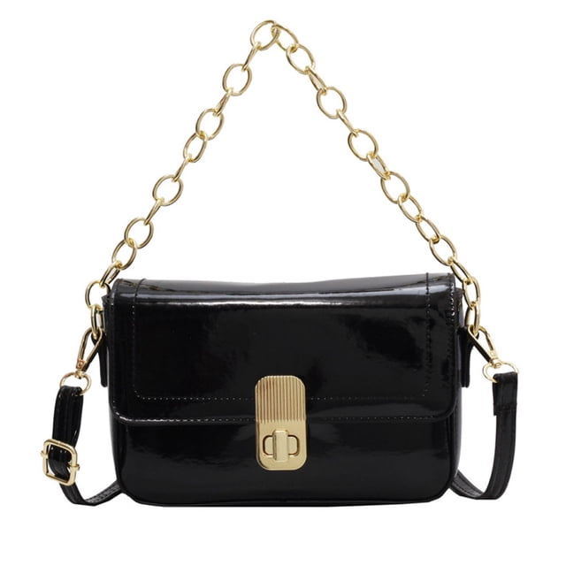 Nuevo bolso de hombro portátil con cadena brillante, moderno y sencillo, de piel sintética tipo joker, bolso pequeño, color negro