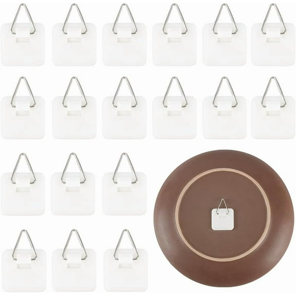 1box Self-Adhesive Plate Hangers Invisible Plate Wall Holders Vertical 1.26 inch Plastic Small Hanging Hooks for Picture Photo Display Bathroom Closet Kitchen Wall Home Art Decorative 20Pcs