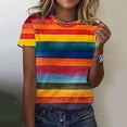 thumbnail image 4 of Women's Short Sleeve Crew Neck Tee Tops Stripe Color Block Casual T-Shirts Summer Clothes Blue,M, 4 of 5