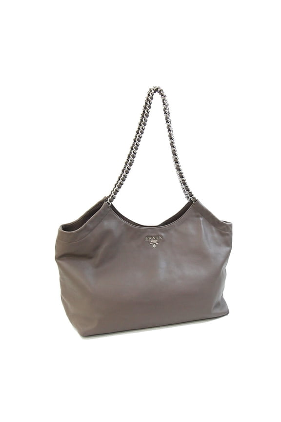 Pre-Owned Prada Tote Bag BR4487 Dark Greige Leather Chain Shoulder for Women PRADA