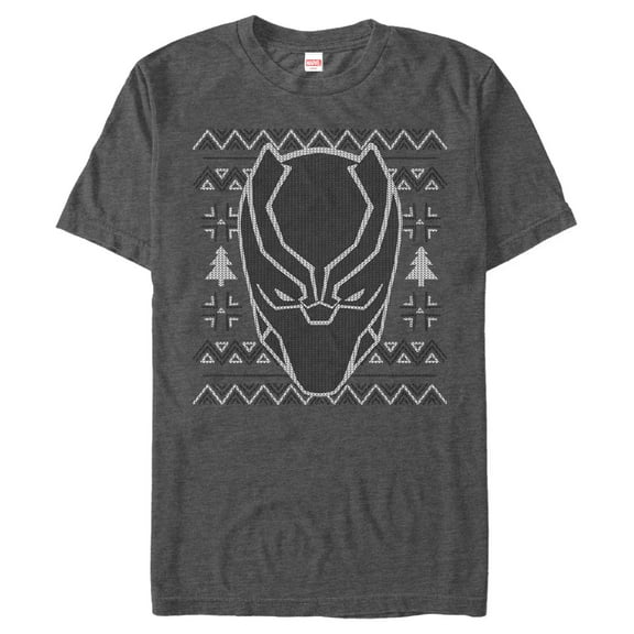 Men's Marvel Ugly Christmas Panther Mask  Graphic Tee Charcoal Heather Large