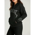 thumbnail image 5 of EMMIOL Women's Y2K Street Oversized Black Hoodie with Gothic Graphic, Roomy Hood & Side Pockets, 5 of 7