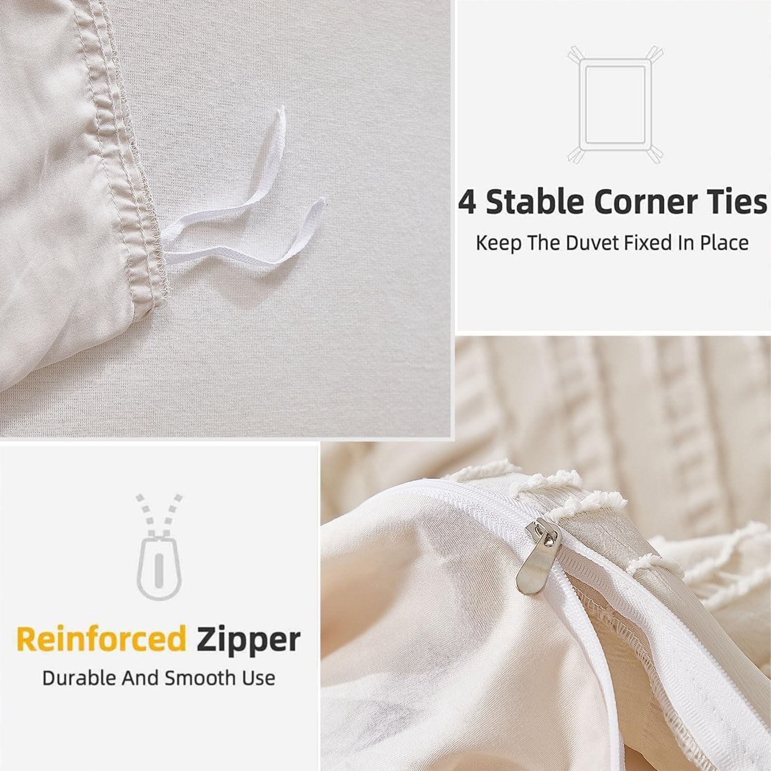 JOLUSERE Khaki Duvet Cover King Sets, 3 Pieces Soft Breathable Striped Textured Comforter Cover Set