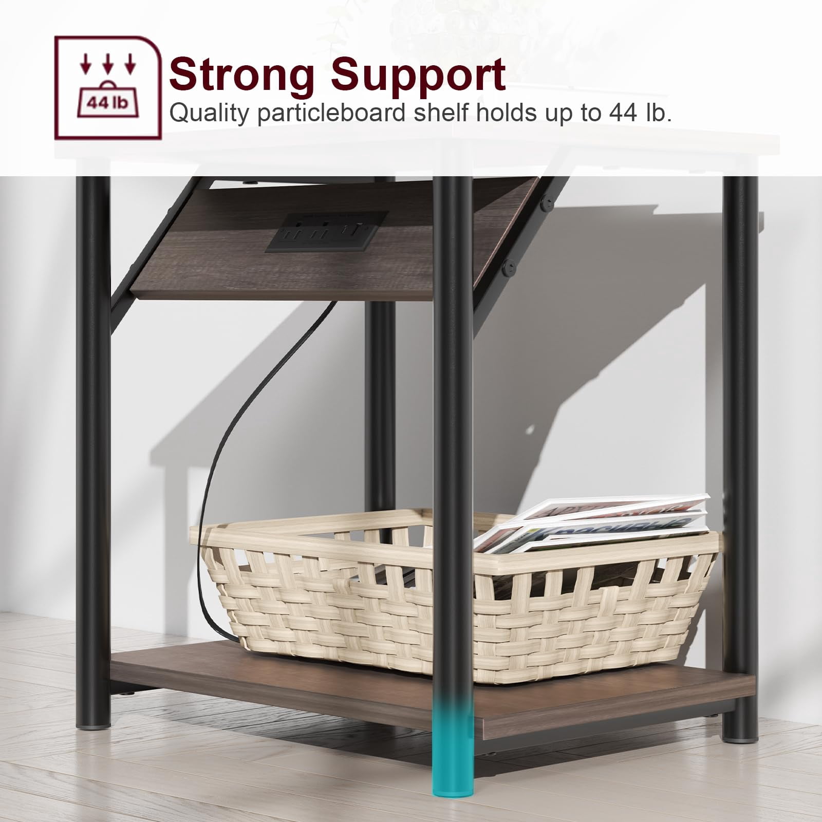 LoVinson Nightstand with Charging Station for Bedroom, Set of 2