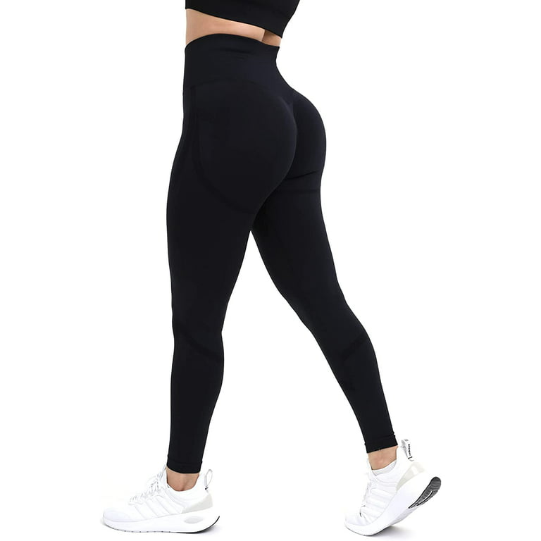 GetUSCart- FITTOO Women's High Waist Leggings Tummy Control Scrunched Booty  Tight Workout Running Butt Lift Textured Pants Side Pocket Black Large