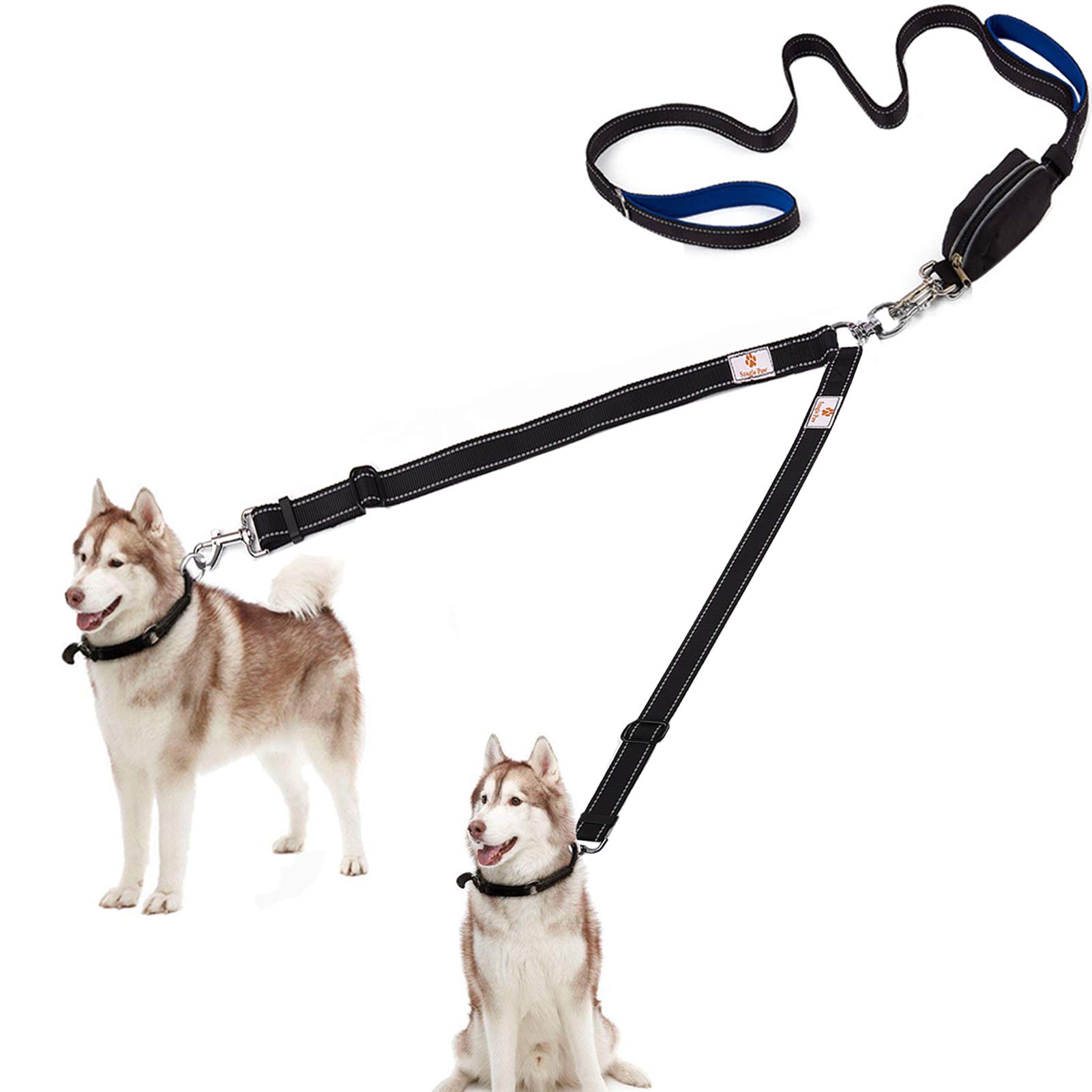 Double Dog Leash with Pet Waste Bag Dispenser,2 Handle Dual Dog Leash for Large Dog Up to 180lbs