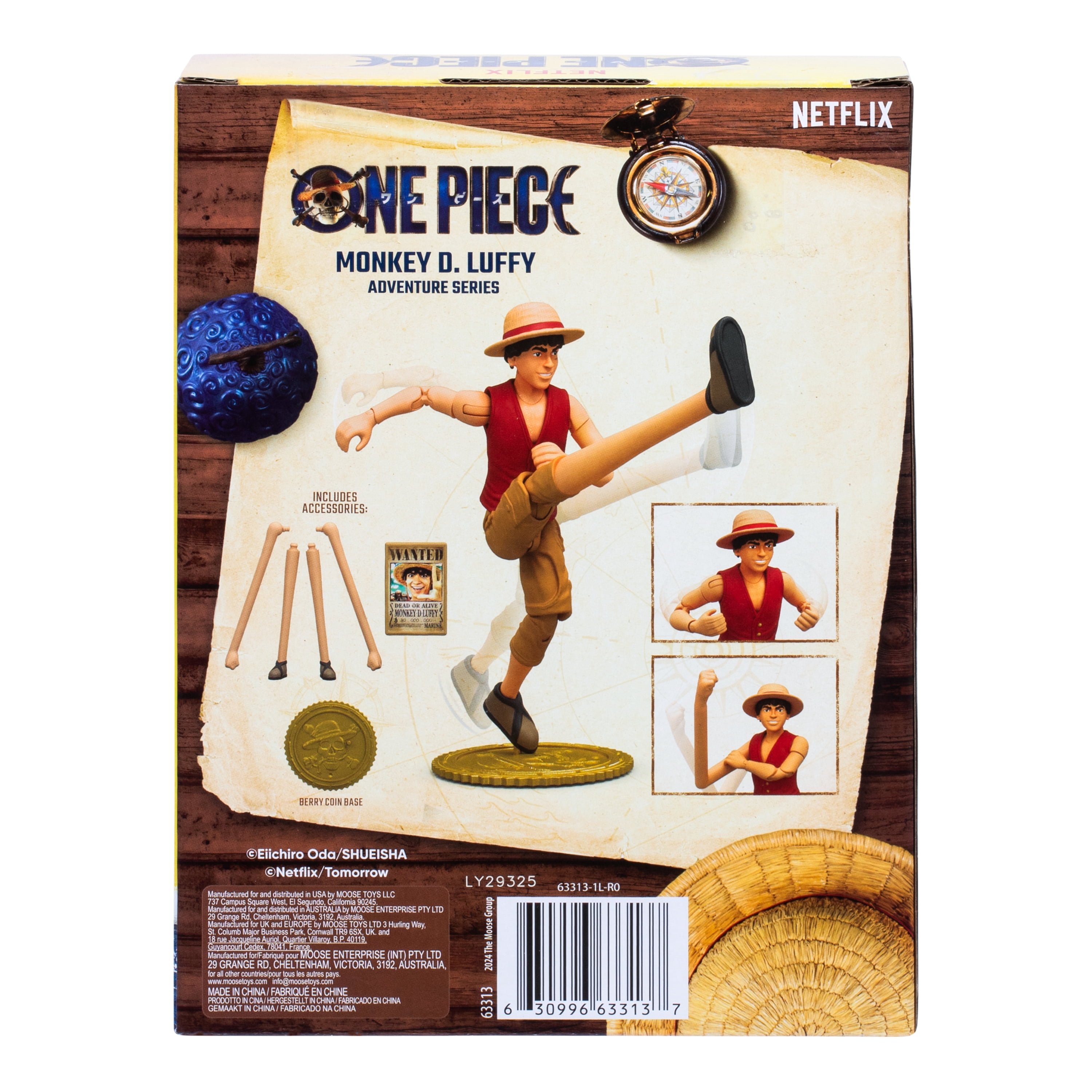 One Piece Monkey D. Luffy, 6" Action Figure with 6 Accessories. Includes Swappable Arms and Legs, Wanted Poster, and Berry Coin Display Base, Ages 4+