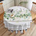thumbnail image 3 of Eucalyptus Leaf Round Tablecloth 54 inches Watercolor Spring Green Leaf Wood Grain Black Plaid Waterproof Oil-Proof Table Cloth Round Table Cover for Holiday Party Picnic Dinner Decor Indoor Outdoor, 3 of 9