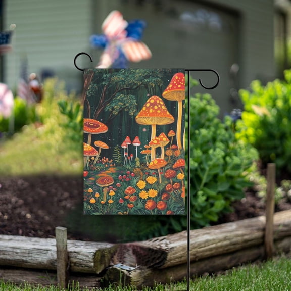 Yayeee Garden Flag 12" x 18" Double Sided Outdoor Yard Lawn Holiday Decorations, Forest Mushroom
