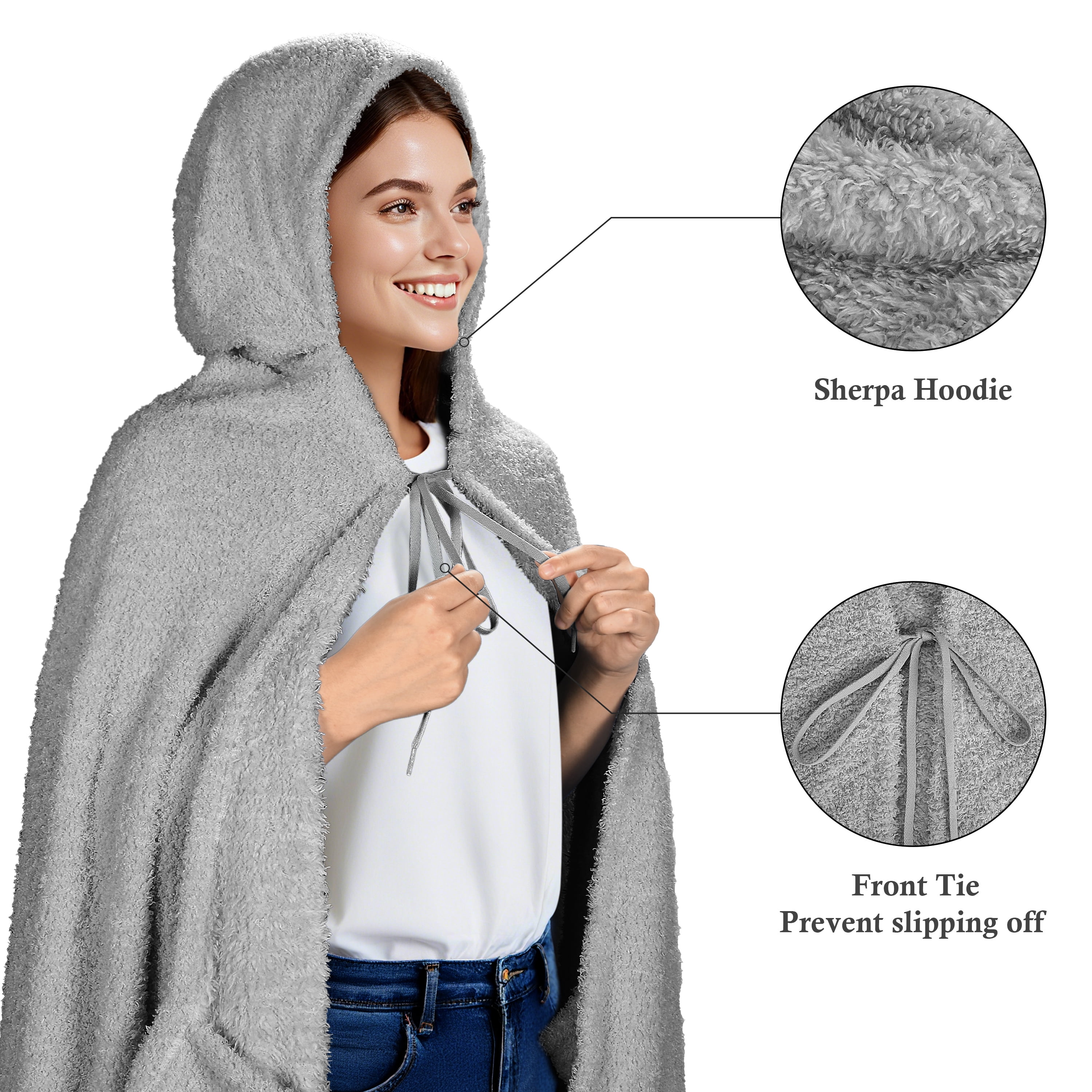 Catalonia Hooded Wearable Blanket Poncho for Adults, Lightweight Fleece Cape with Hand Pockets, Cozy Plush Throw Wrap for Women, Perfect for Lounging, Gifts Ideas