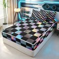 thumbnail image 3 of Erosebridal Checkered Flag Zipper Twin Comforter Sets with Fitted Sheet and 2 Pillowcases, Racing Zipper Bedding Set, Holographic Checkered, Black Reversible, 3 of 7