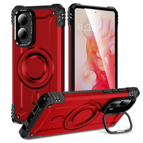 for Motorola G Stylus 5G (2024) Case with Camera Kickstand, [Include 1x Screen Protector] Support Wireless Charging Magnetic Phone Case for Women Men Military Grade Drop Protection, Red