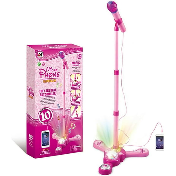 Kids Karaoke Machine with Stand,Karaoke Machine Kid,Kids Microphone with Flashing Stage Lights Adjustable Stand Gift for Age 3  Years Old Children