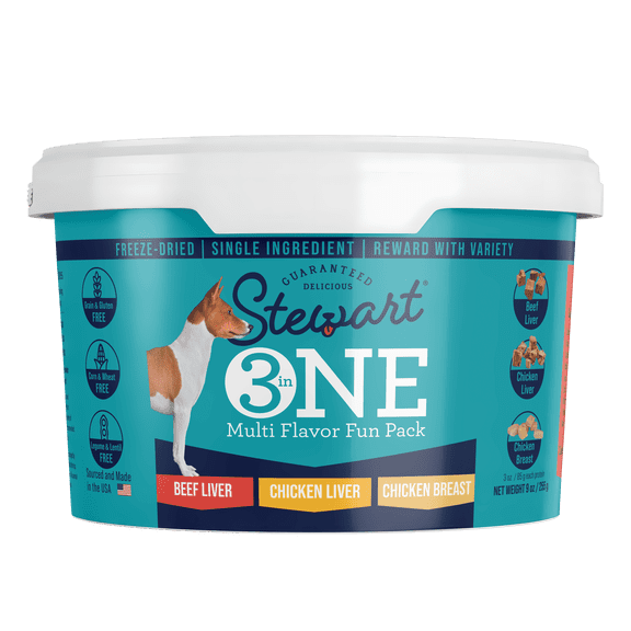Stewart Freeze Dried Beef Liver, Chicken Liver & Chicken Breast - 9 oz. Tub (3 in 1)