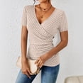 thumbnail image 2 of Laqbezok Women's Plus Size Ribbed Knit Shirt, V Neck Short Sleeve Fitted Tops, Side Button Wrap Slim Fit Casual Summer Textured Blouse, Beige, Size 2XL, 2 of 8