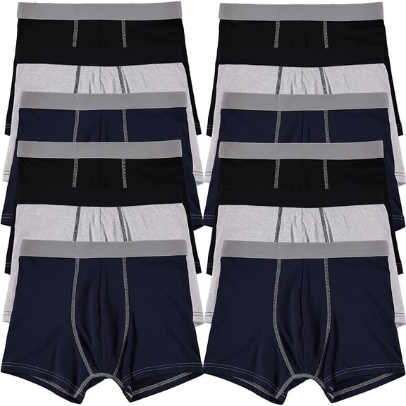 BILLIONHATS 12 Pack Of Cotton Boxer Briefs Underwear Great for Homeless Shelters Donations Colors (Medium, Black Gray Navy Blue)