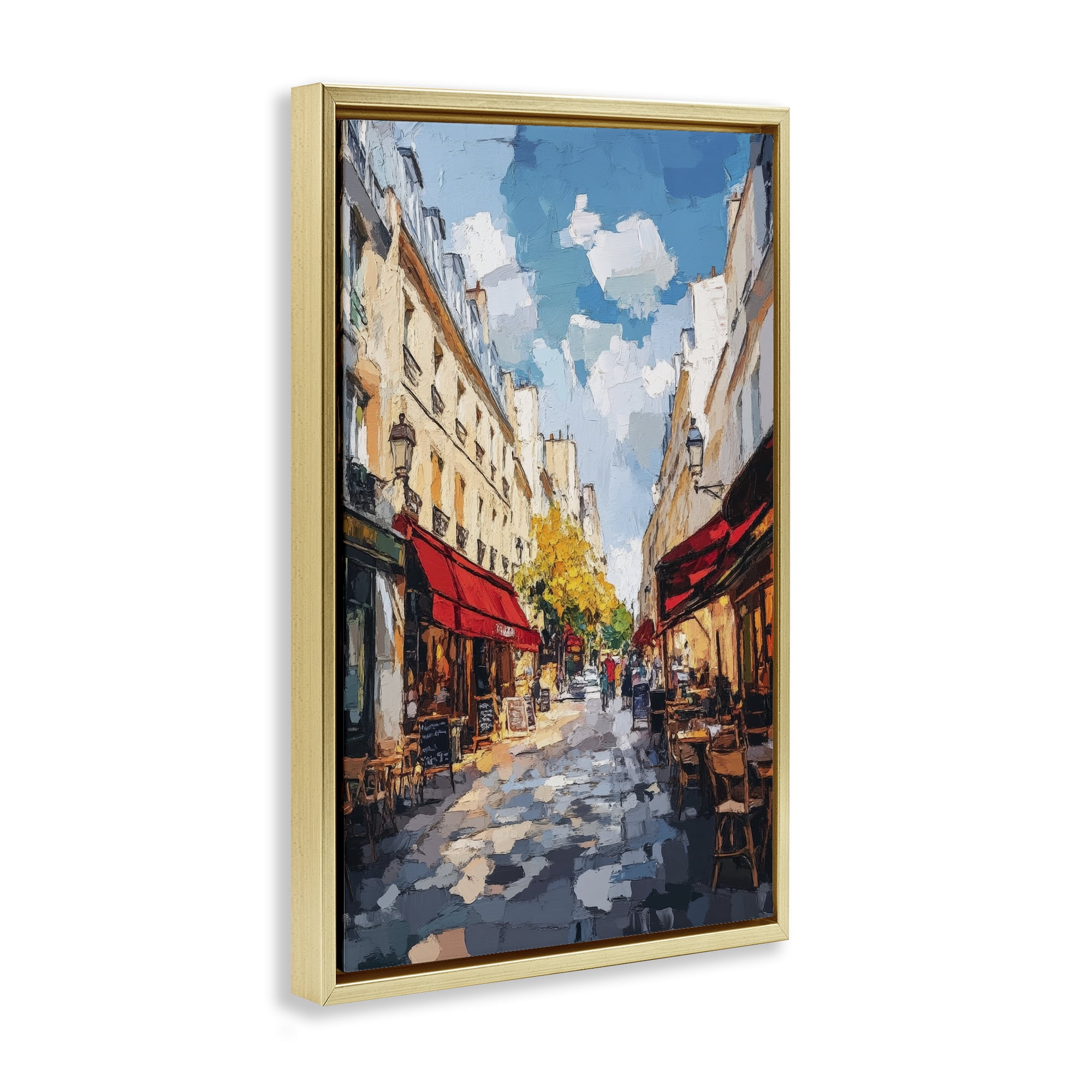 Stupell Industries Charming Paris Street Scene Gold Framed Floater Canvas Wall Art, design by Petal Prints Design